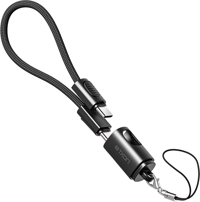 티엑스온 휴대용 고리형 C타입-C타입 키링 손목 스트랩 충전 숏케이블, 1개, 블랙, 30cm