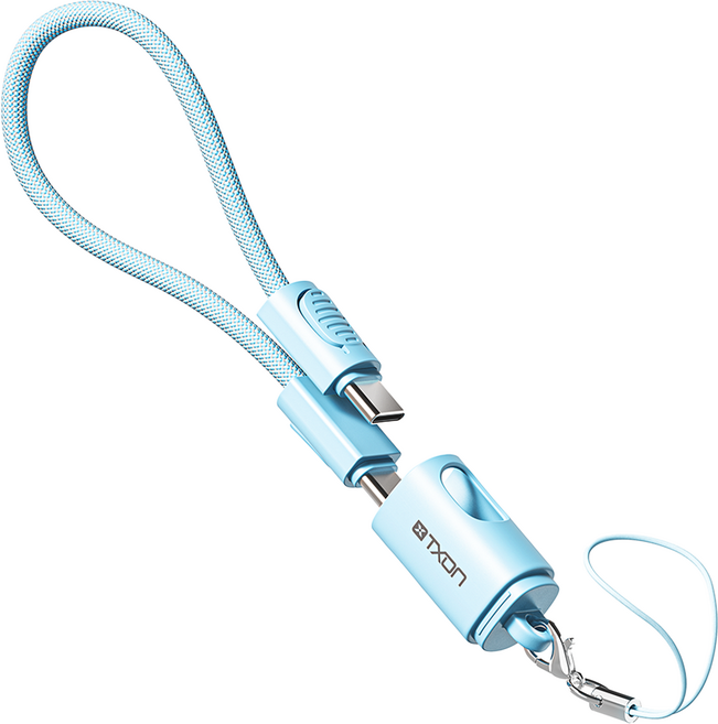 티엑스온 휴대용 고리형 C타입-C타입 키링 손목 스트랩 충전 숏케이블, 1개, 블루, 30cm