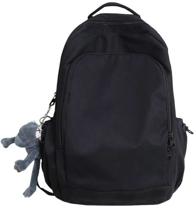 Elsso 簡約尼龍輕量生活防水青蛙娃娃 + 後揹包組合, 黑色(後背包)