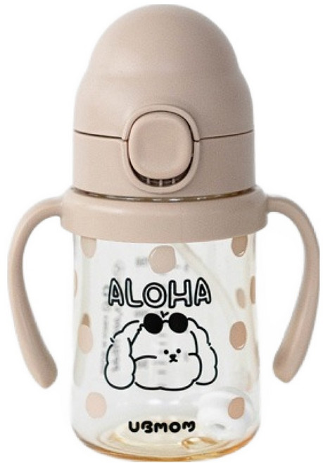 유비맘 유아용 PPSU 원터치 빨대컵 알로하몽이, 200ml, 1개, 초코