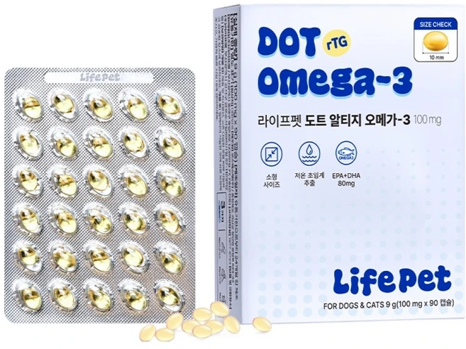 라이프펫 반려동물 도트 알티지 영양제 100mg, 1개, 오메가3, 90회분 - 쿠팡