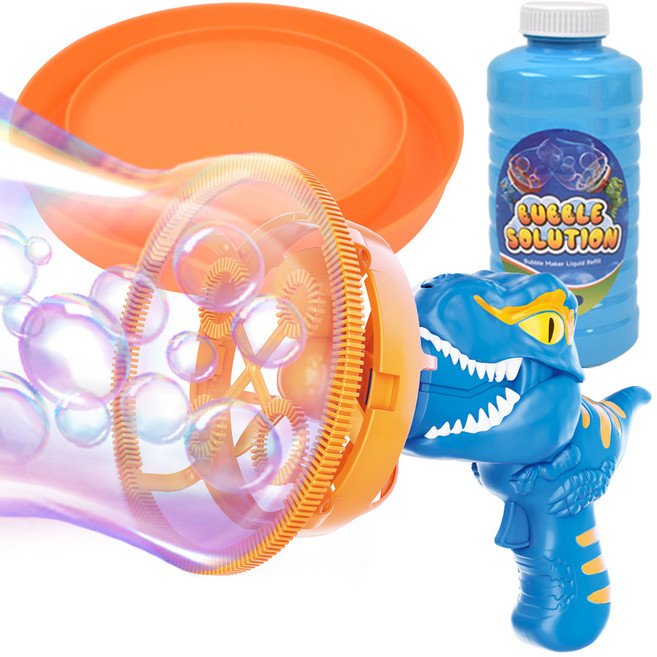 듀얼 버블건 이중 비눗방울 머신 세트, 공룡 파랑, 1세트