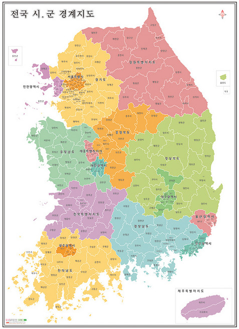 나우맵 우리나라 행정구역(도로망도) 전국지도 지점관리 현황판 시군구 경계지도 도별구분, 1개