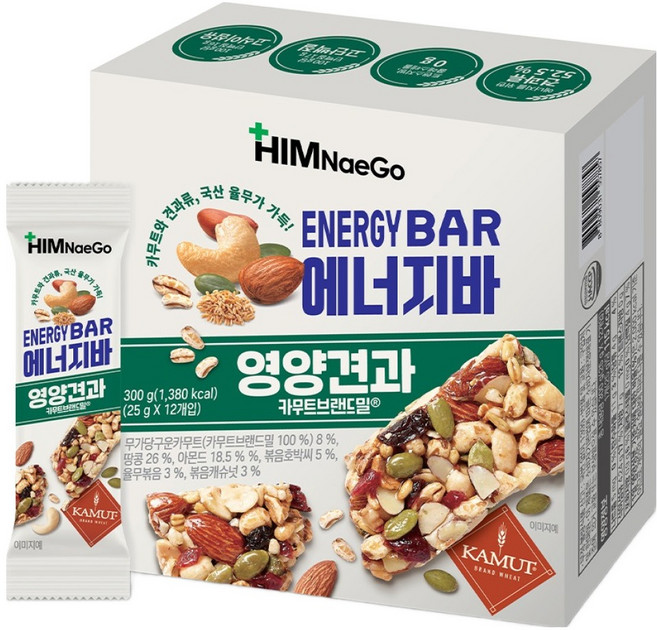 힘내고 영양견과 카무트브랜드밀 에너지바, 1개, 300g