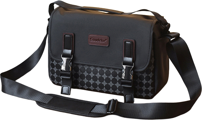 레인보우 모노그램 패턴 방수 DSLR 카메라 숄더백 L, 블랙 체크, 1개