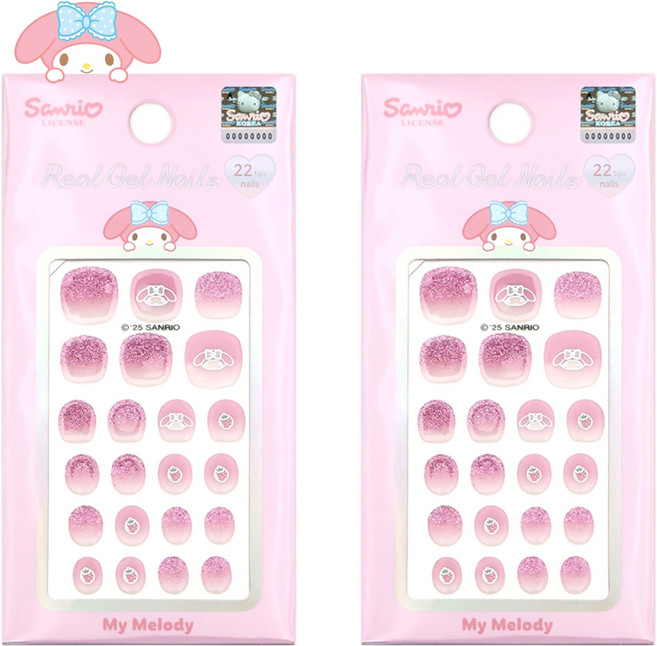 Beauty Home 三麗鷗 美樂蒂 迷你凝膠美甲貼, 2個, 淺粉紅色