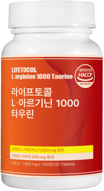 라이프토콜 L 아르기닌 1000 타우린 120g, 1개, 120정
