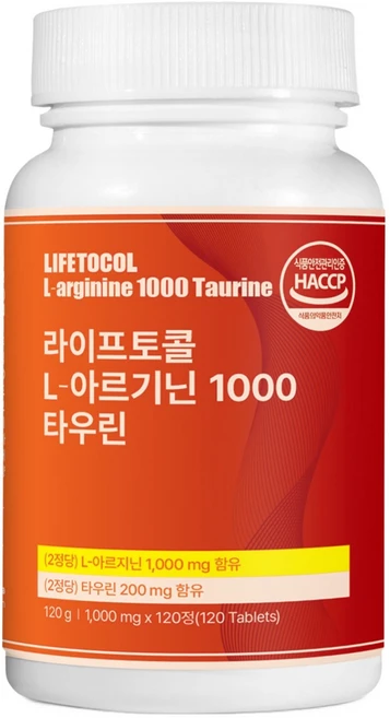 라이프토콜 L 아르기닌 1000 타우린 120g, 1개, 120정 - 쿠팡