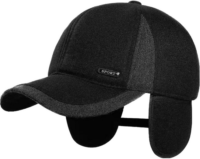 男性用刷毛內裡防寒棒球帽, 黑色, 1個