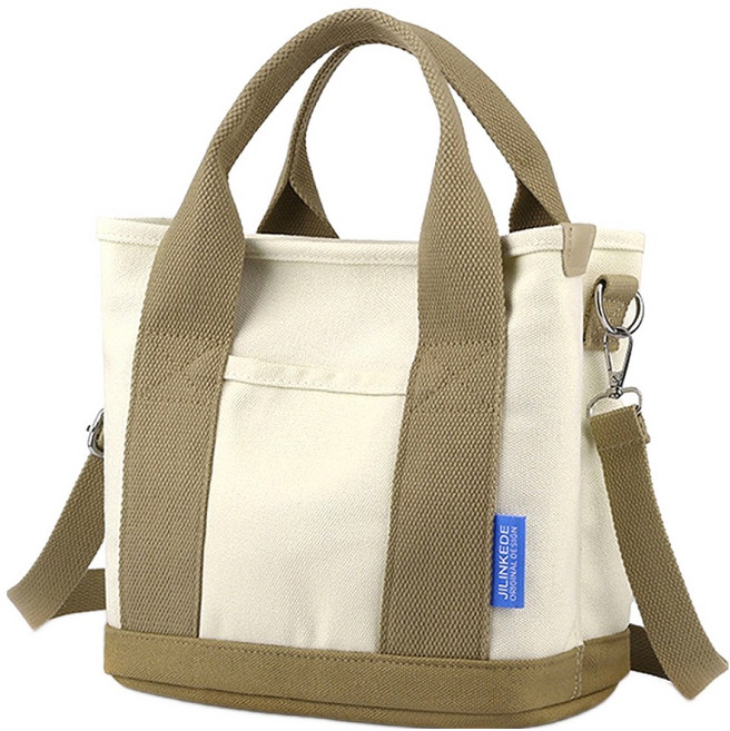 MISS BAEK Berry 方形帆布隨行杯隔層環保斜揹包, 米色