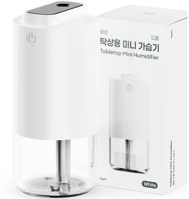 일리온 클린 드롭 LED 탁상용 저소음 무선 미니 초음파 가습기, 화이트