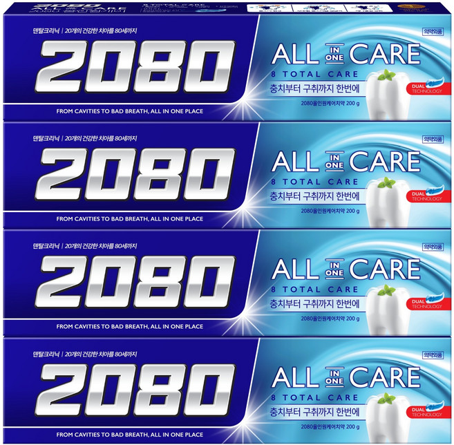 2080 올인원케어 치약, 4개, 200g