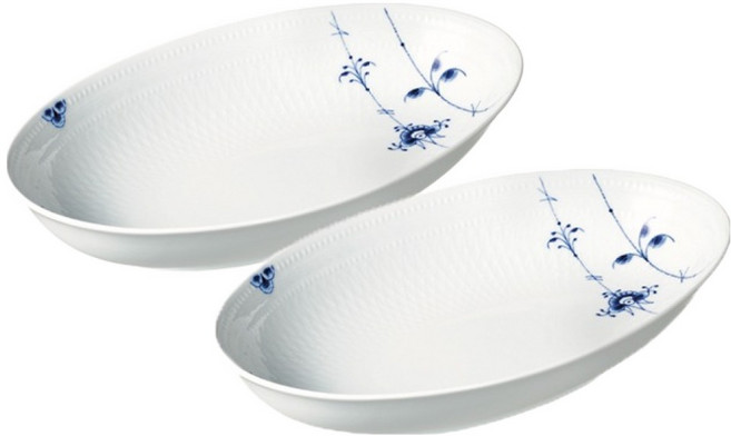 로얄코펜하겐 블루 팔메테 오발 접시 27 x 17 cm, 2개, 접시(2p), 블루 + 화이트