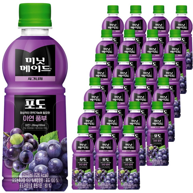 미닛메이드 시그니처 포도 주스, 350ml, 24개