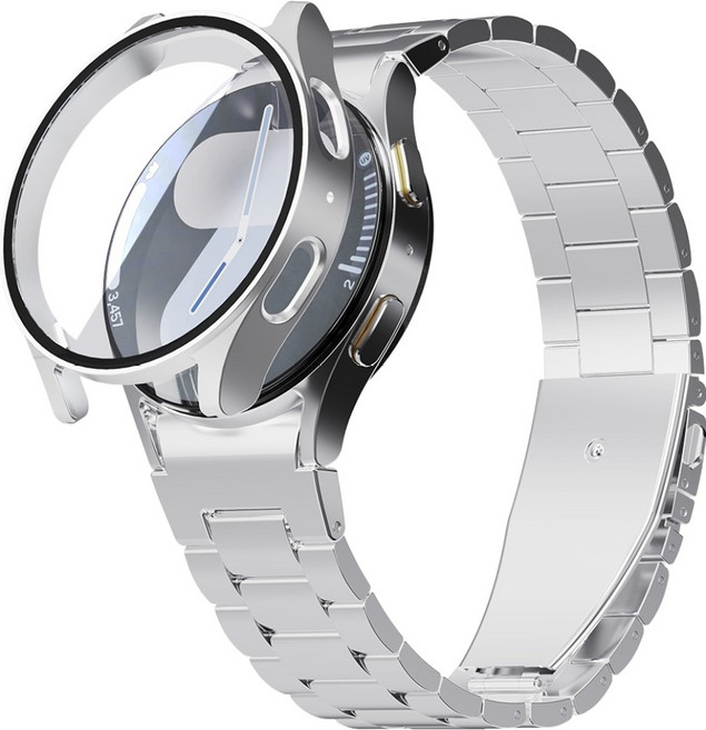 칸탐 갤럭시워치 메탈 스트랩 + 풀커버 케이스 세트, 실버, 1세트