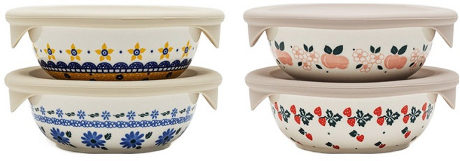 프라카 폴란드풍 도자기 냉동밥용기 4종 세트, 1세트, 350ml