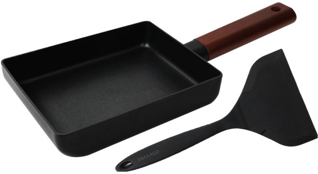 델라고 인덕션 오일마스터 프라이팬 계란말이팬 + 뒤집개 세트, 1세트, 18cm