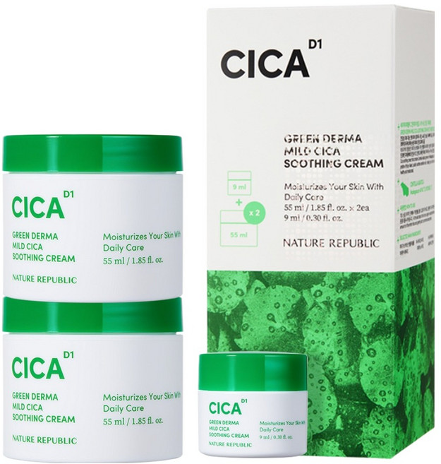 네이처리퍼블릭 그린더마 마일드 시카 수딩 크림 55ml x 2p + 9ml, 1세트