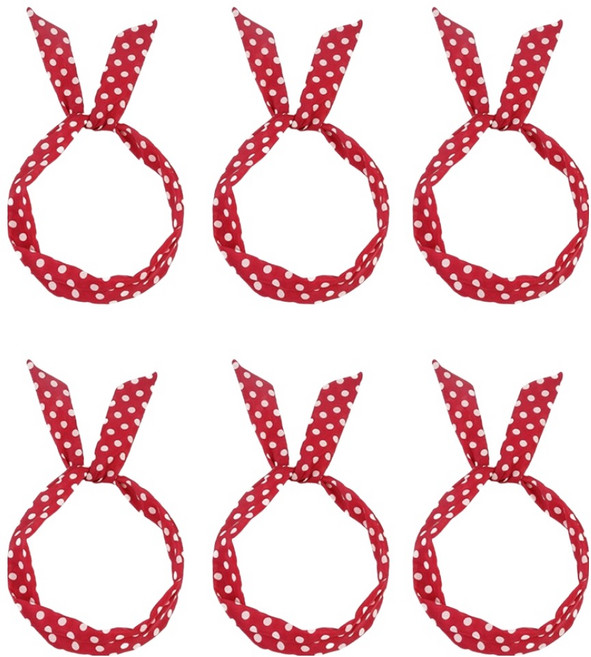 코쿠리 복고풍 땡땡이 파티 와이어 철심 스카프 머리띠 5W0798, 6개, 와인