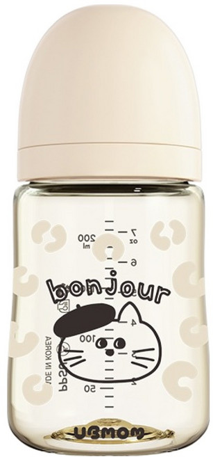 UBMOM Design Signature PPSU 奶瓶 + 奶嘴套組, Bonjour Mongja 米色, 1套, 200ml
