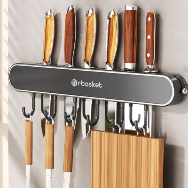 Nrbasket 刀架 廚房刀具 烹飪工具 壁掛式支架, 灰色, 1個