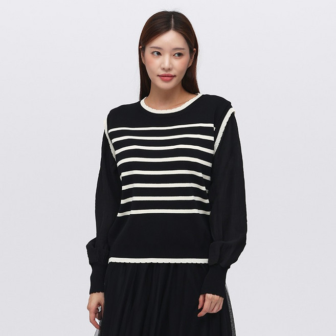 엘쏘 루즈핏 니트 실키 소매 빅사이즈 블라우스