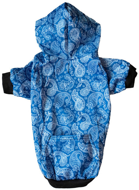 QIDINA 中大狗帥氣連帽刷毛保暖寵物衣 K, 時尚藍, 1個