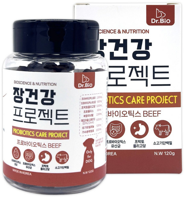 닥터바이오 강아지 영양트릿 장건강 프로젝트 유산균 프리바이오틱스 간식, 120g, 1개, 소고기