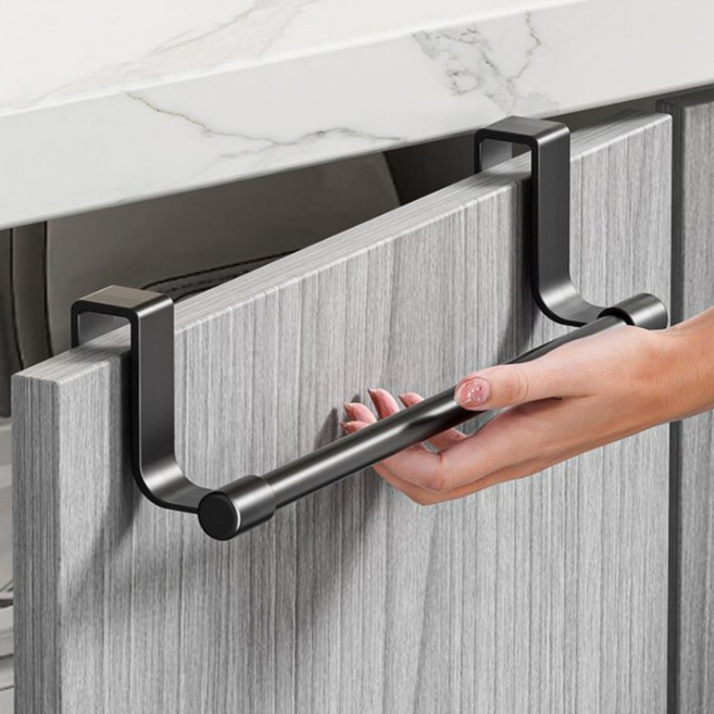 로이라이프 노펀치 키친타월 수건걸이 홀더 도어걸이봉, 블랙, 3개