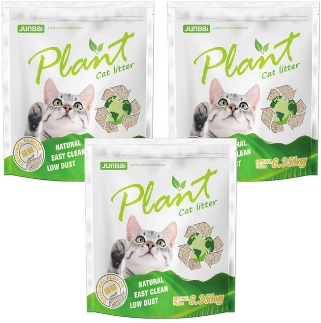 Plant 輕植系 貓砂 極細型, 3包, 6.35kg, 原味