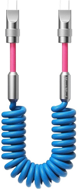Meet Mind 撞色系列 彈簧螺旋編織強化快充線 C C 60W, 天藍色 + 粉色, 1個, 65cm