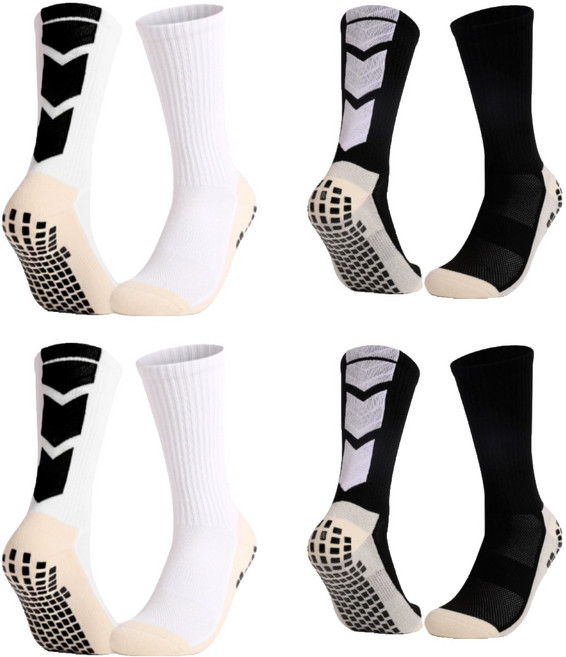 오드림 논슬립 스포츠 축구 양말, 블랙, 블랙, 화이트, 화이트, 4개
