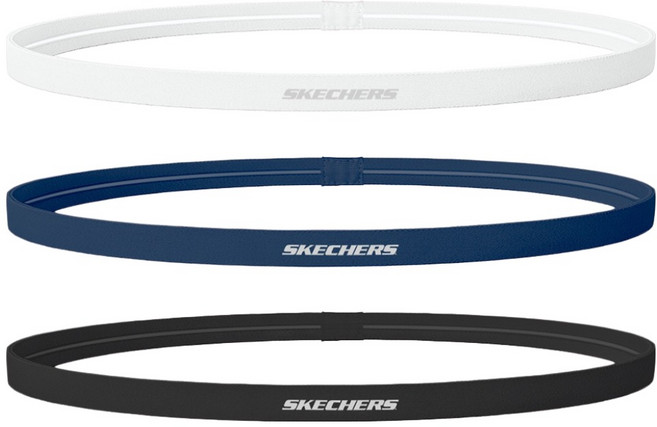 스케쳐스 슬림 스포츠 헤어 밴드 3종 세트, 블랙, 화이트, 네이비, 1세트