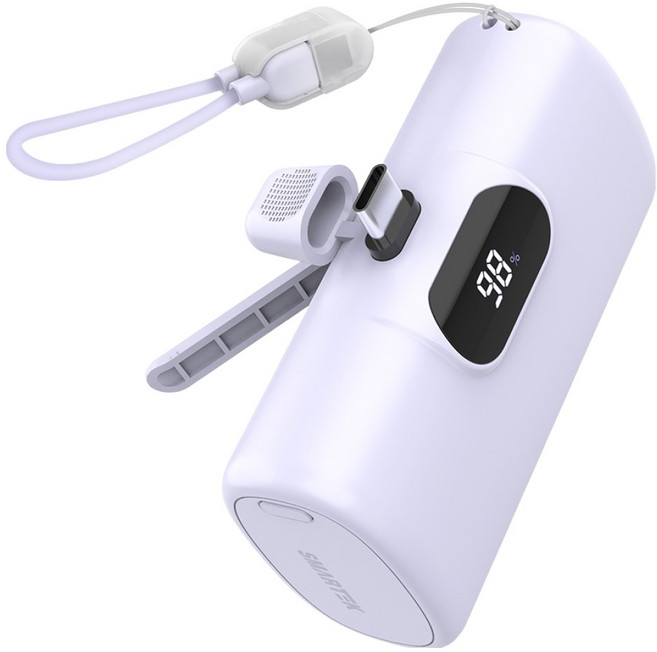 스마텍 고속충전 일체형 미니 보조배터리 10000mAh C타입, 퍼플, STPB-MB100