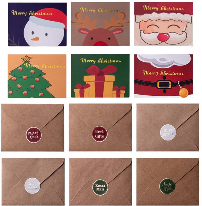 아이엔피 크리스마스 산타러브레터 카드 8.5 x 11.5 cm 6종 + 봉투 6p + 스티커 6종 세트 X25-03, 혼합색상, 1세트