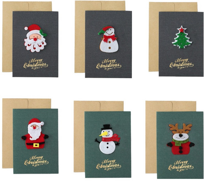 아이엔피 크리스마스 비밀공방 입체패브릭 카드 10.5 x 15 cm 6종 + 봉투 6p 세트 X25-02, 혼합색상, 1세트