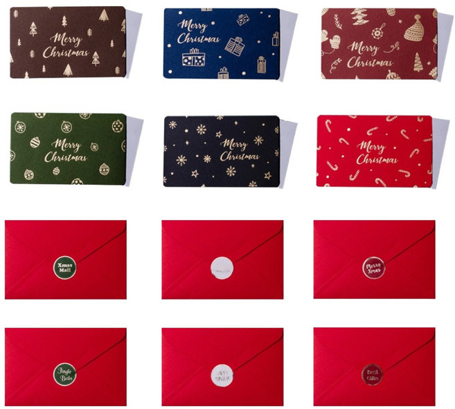 아이엔피 크리스마스 금박 카드 10 x 16 cm 6종 + 봉투 6p + 스티커 6종 세트 X25-06, 혼합색상, 1세트