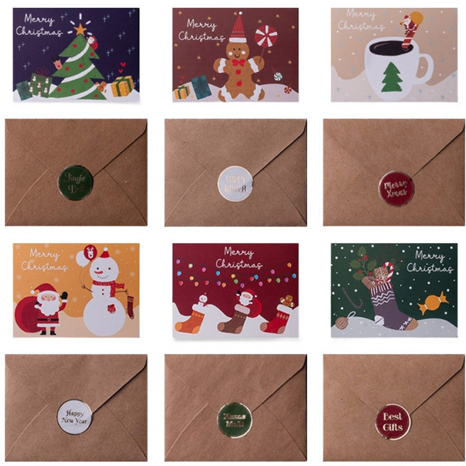 아이엔피 크리스마스 큐티 카드 8.5 x 11.5 cm 6종 + 봉투 6p + 스티커 6종 세트 X25-07, 혼합색상, 1세트