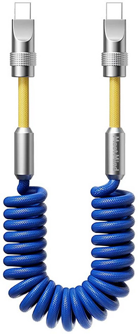Meet Mind C-C 撞色系列 彈簧螺旋編織強化快充線 60W, 湛藍色 + 黃色, 1個, 65cm