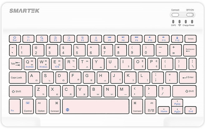 스마텍 저소음 C타입 충전식 슬림 미니 블루투스 무선 텐키리스 키보드, 무접점, Pink, STBK-4000