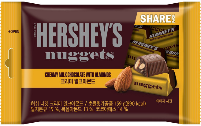 허쉬 너겟 크리미 밀크아몬드 초콜릿, 159g, 1개