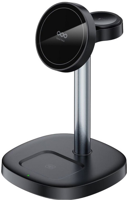 굿밸류 올스탠드 3in1 맥세이프 고속 무선 충전 거치대, 블랙, 1개