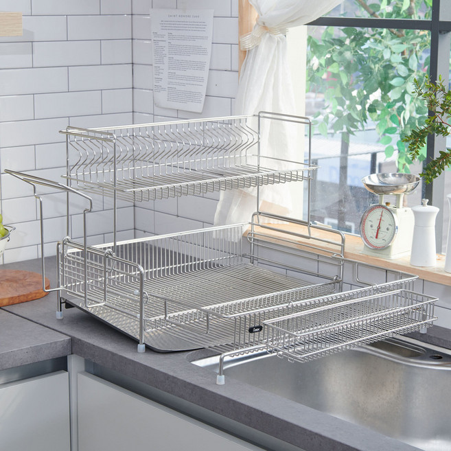 아이넥스 클린엣지 점보 올스텐 304 확장형 식기건조대, 2단, 실버, 1개