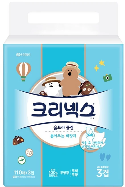 크리넥스 울트라클린 뽑아쓰는 화장지 다이노탱 에디션 3겹, 3개입, 1개 - 쿠팡