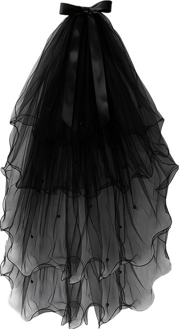 코쿠리 4단 리본 진주 웨이브 워딩 브라이덜 샤워 면사포 5W0824, 1개, 블랙