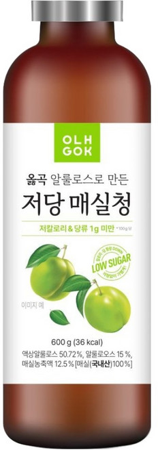 옳곡 알룰로스로 만든 저당 매실청, 1개, 600g