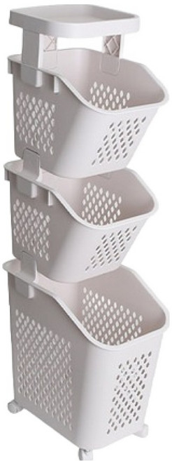 히키스 3단 메쉬 틈새 이동식 슬림 빨래바구니, 화이트