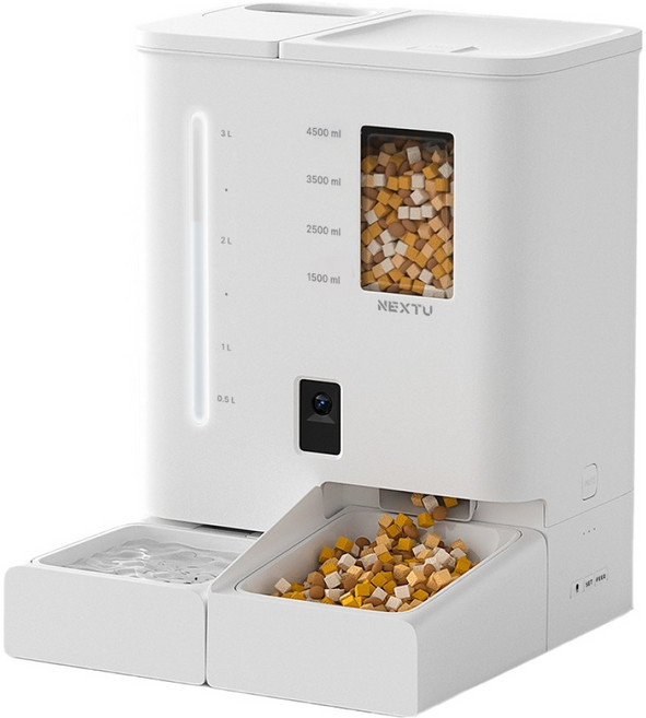 넥스트유 펫지니 올인원 반려묘 반려견 스마트캠 일체형 자동 급식기 급수기, 화이트, 1개