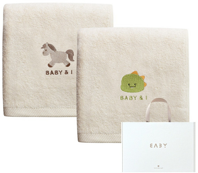 베이비앤아이 소프트 밤부 목욕타올 2종 + 선물상자 세트, 포니, 티노, 1세트