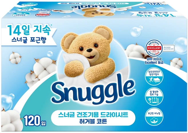 스너글 건조기용 드라이시트 허거블코튼 본품, 120개입, 1개 - 쿠팡
